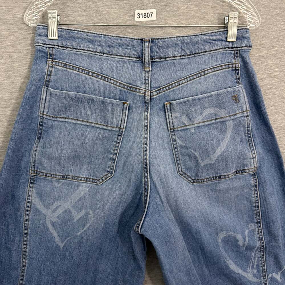 Pilcro Womens 28 Kenna Mid Rise Barrel Heart Print Light Wash Denim Jeans - Picture 4 of 14